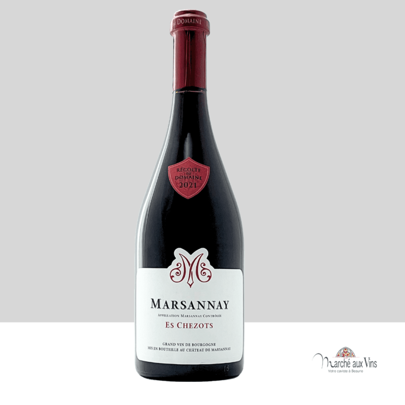 Une bouteille de vin rouge de Marsannay Es Chezots 2021 du Château de Marsannay