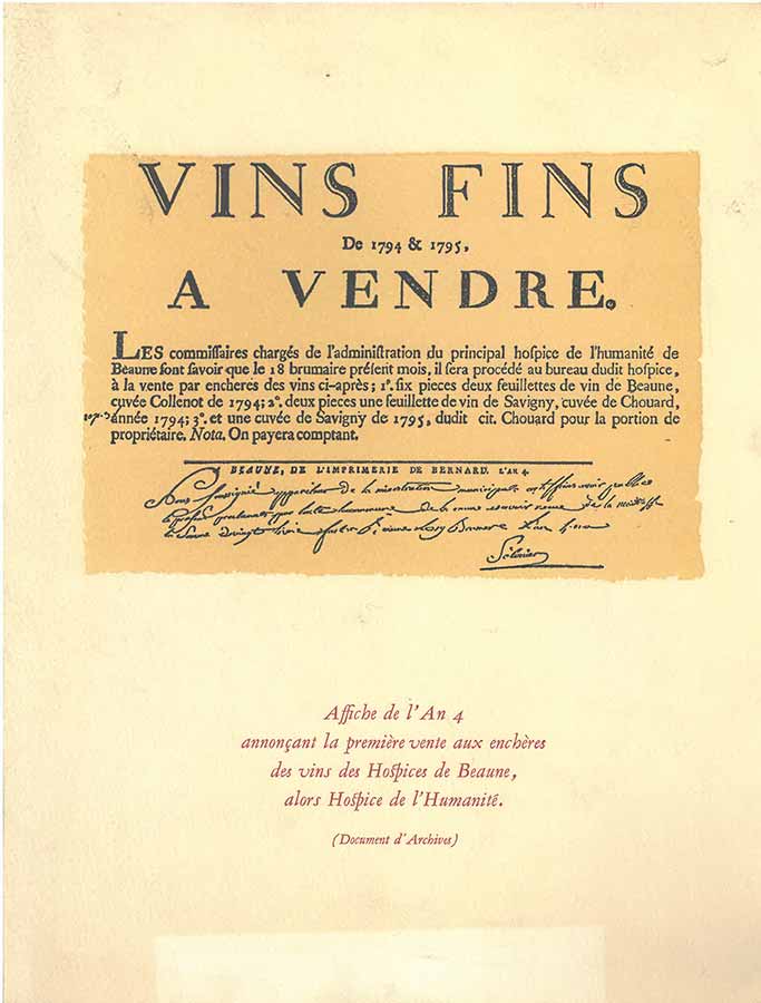 affiche de la première vente des vins des hospices de Beaune